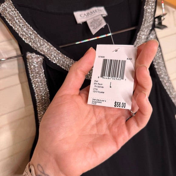 Carmen Marc Valvo Black Jeweled Accent Sleeveless Top, Women’s Size Large - Picture 5 of 7